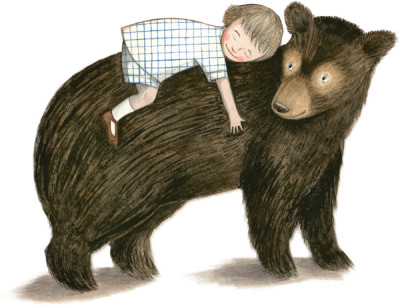 Mädchen liegt auf Bärenrücken